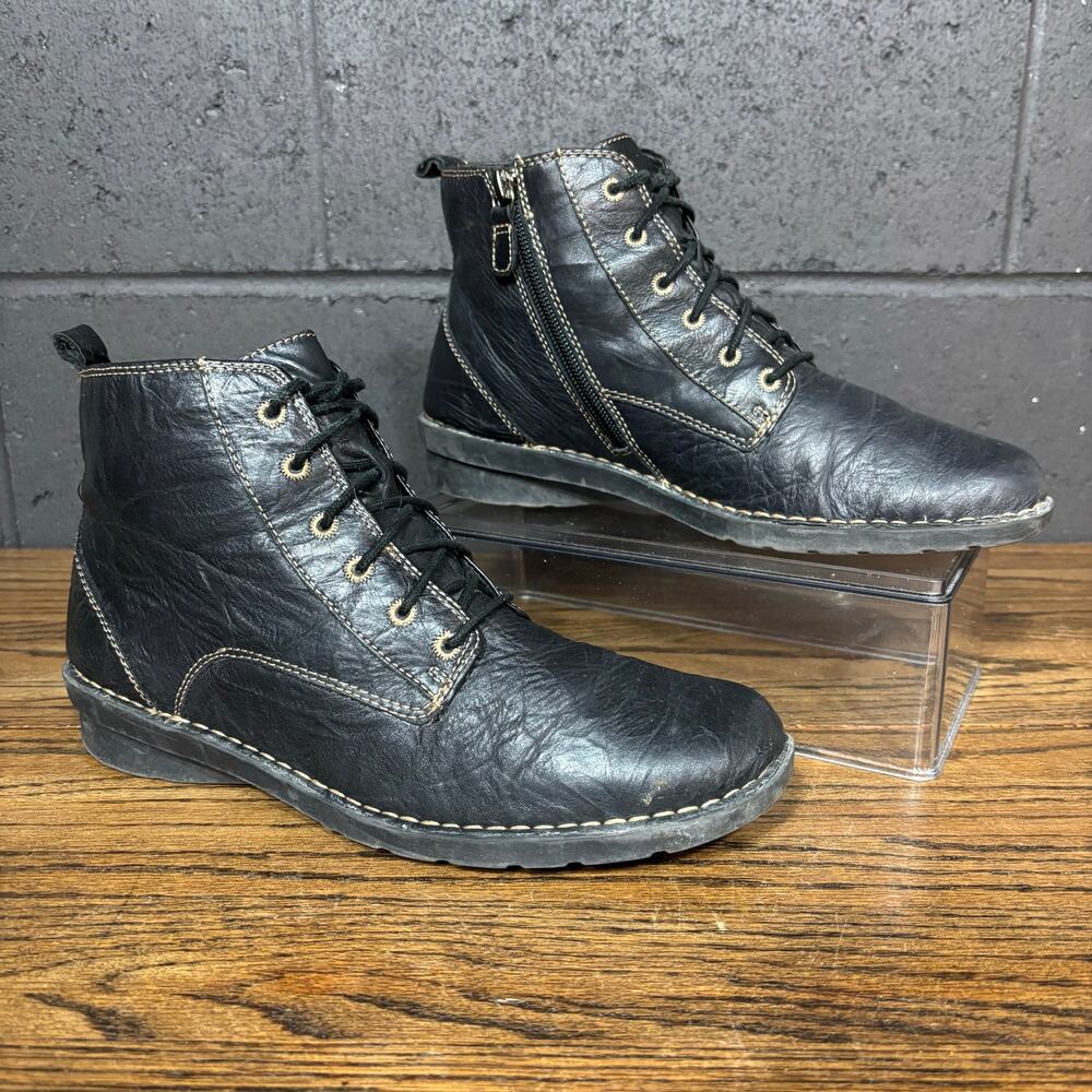 Clarks Women’s Black Leather Ankle Boots Lace Up Zip Comfort Size 9.5